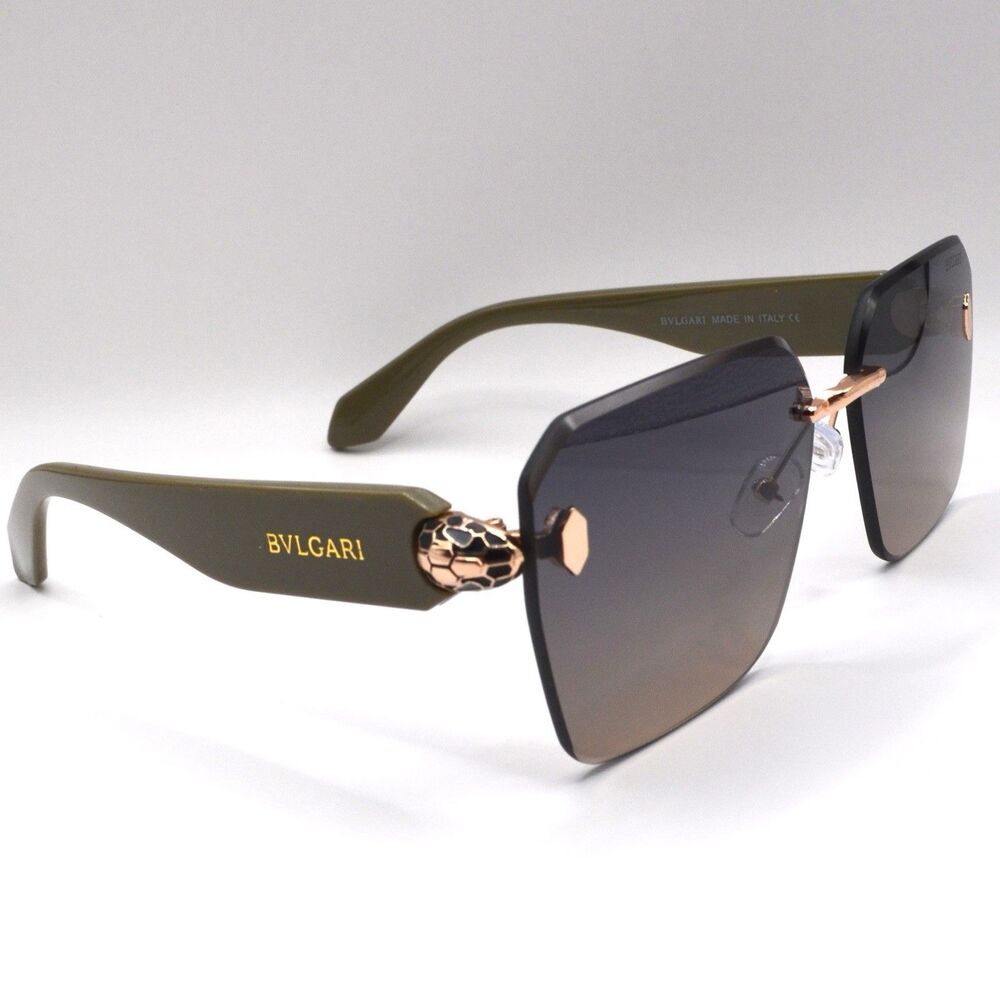 BVLGARI Women’s Rimless Sunglasses Sage Green Brown New 63-16-145 - Picture 6 of 15